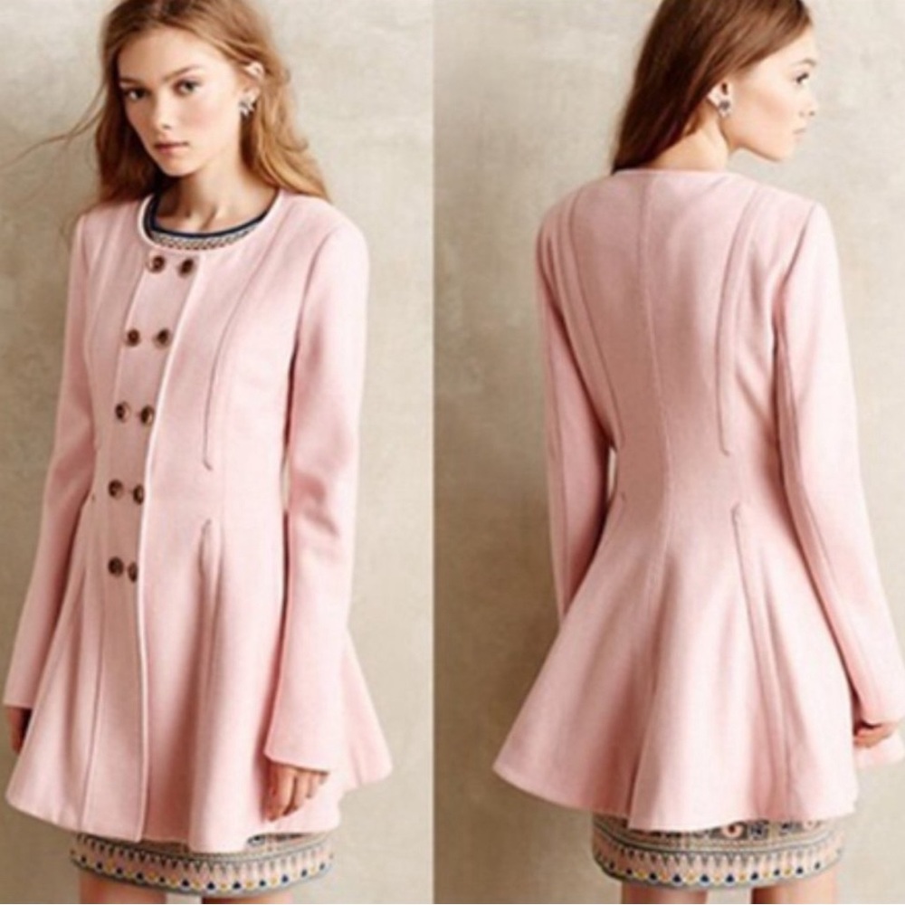 Anthropologie Elevenes pink wool blend coat